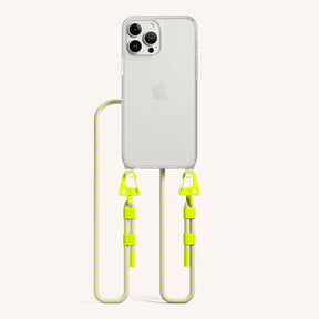 Phone Necklace with Carabiner Rope in Clear + Neon Camouflage