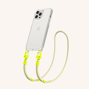 Phone Necklace with Carabiner Rope in Clear + Neon Camouflage