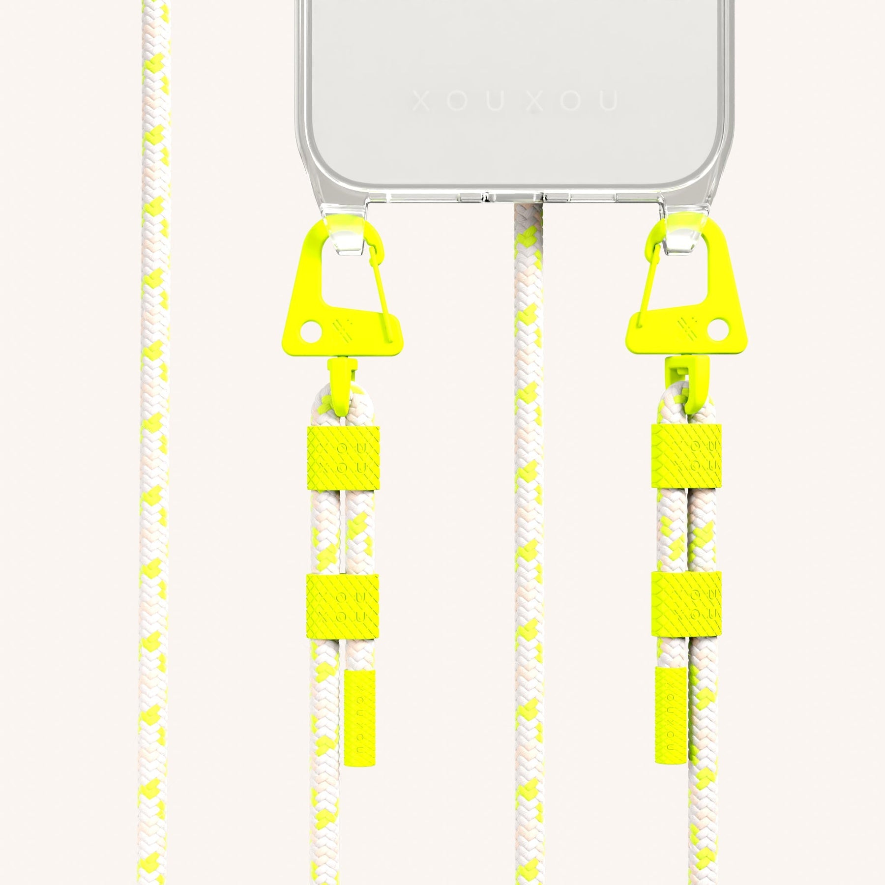 Phone Necklace with Carabiner Rope in Clear + Neon Camouflage