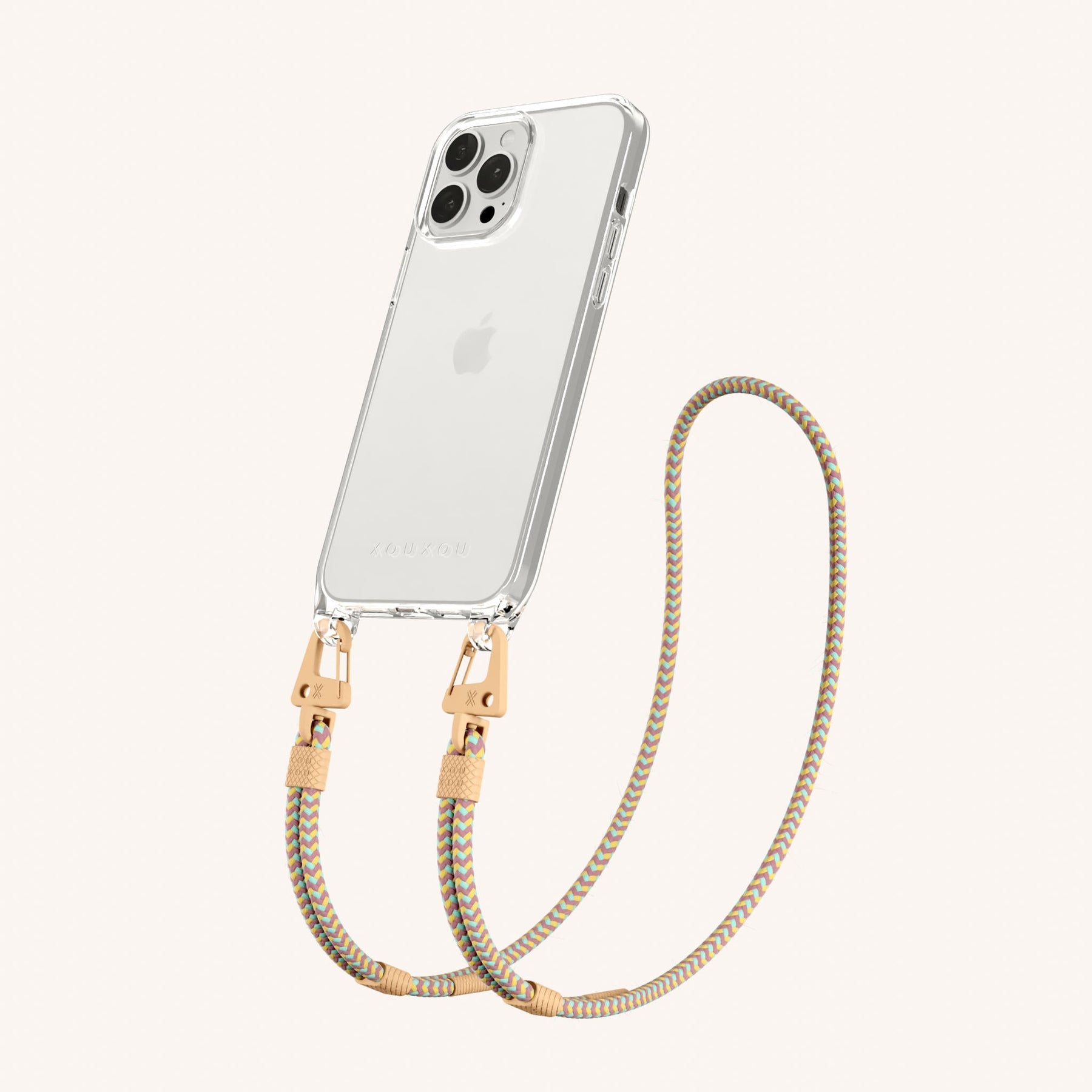 Phone Necklace with Carabiner Rope in Clear + Palm Springs