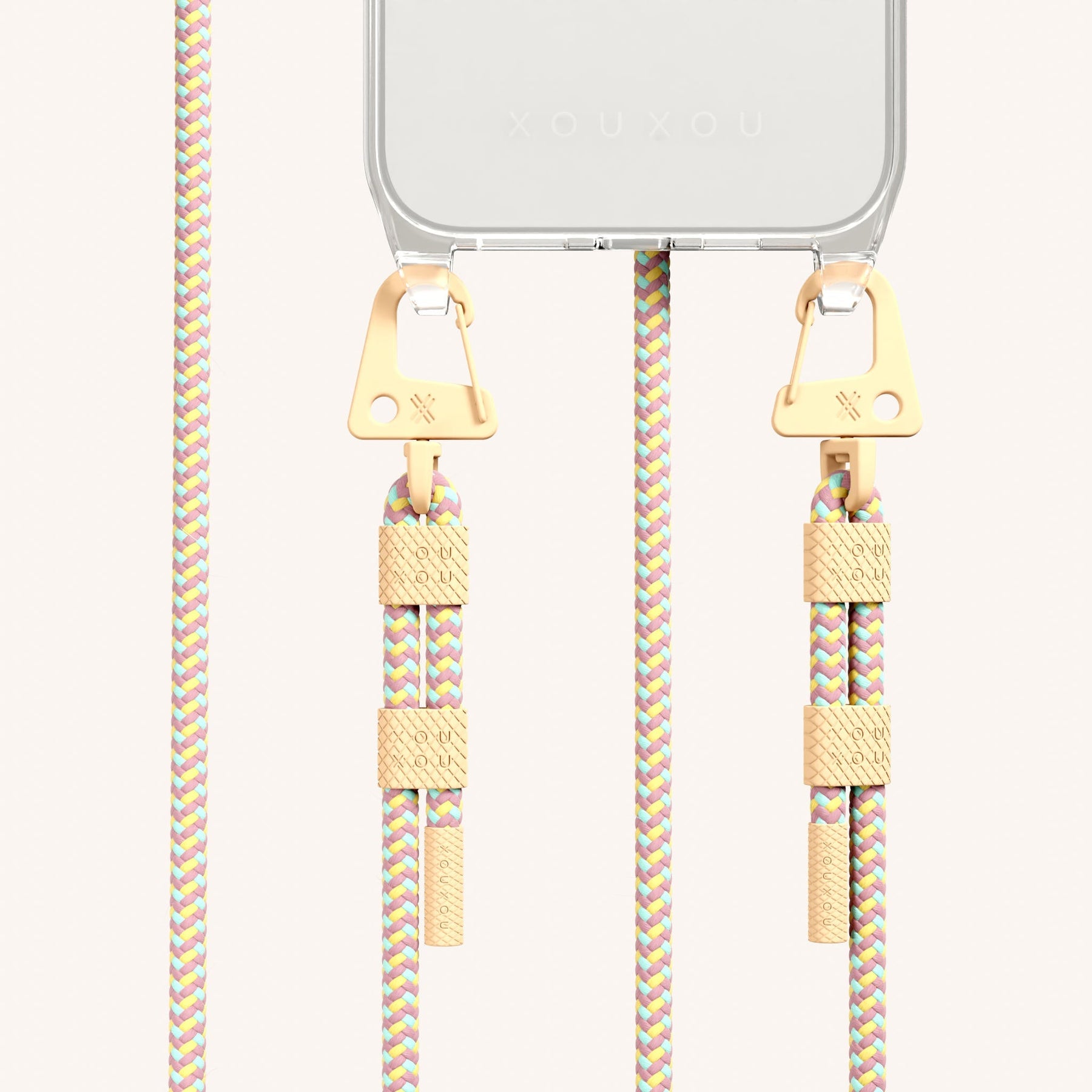 Phone Necklace with Carabiner Rope in Clear + Palm Springs