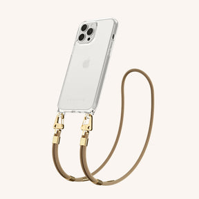 Phone Necklace with Carabiner Rope in Clear + Taupe