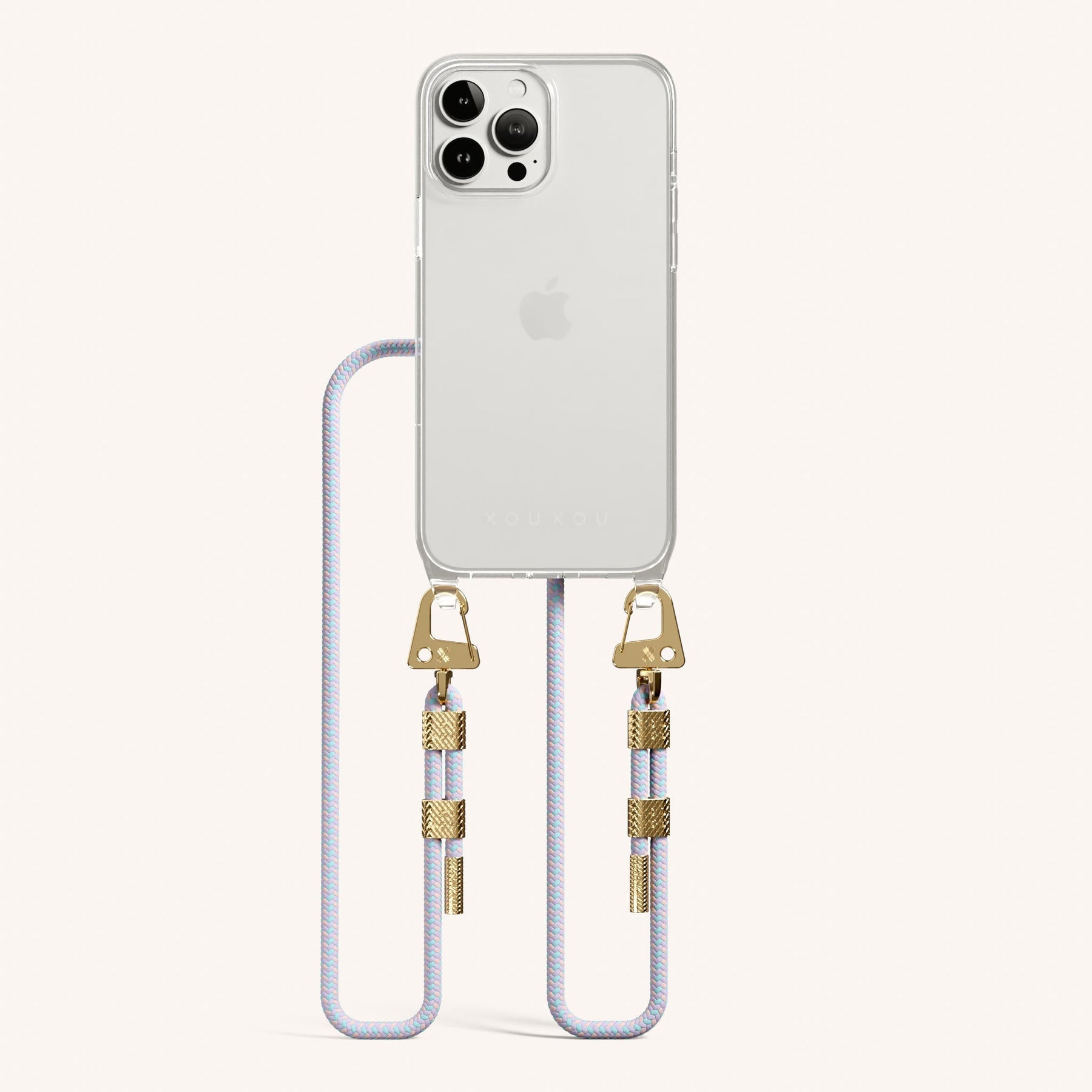 Phone Necklace with Carabiner Rope in Clear + Vibrant Pastel