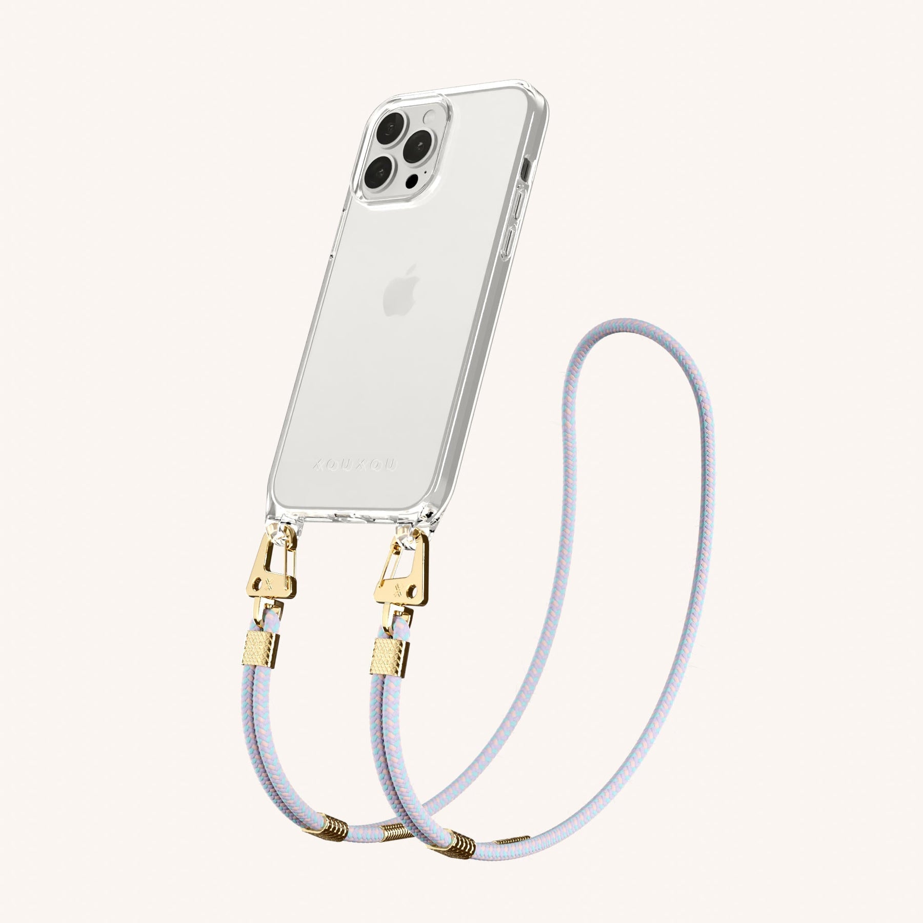 Phone Necklace with Carabiner Rope in Clear + Vibrant Pastel