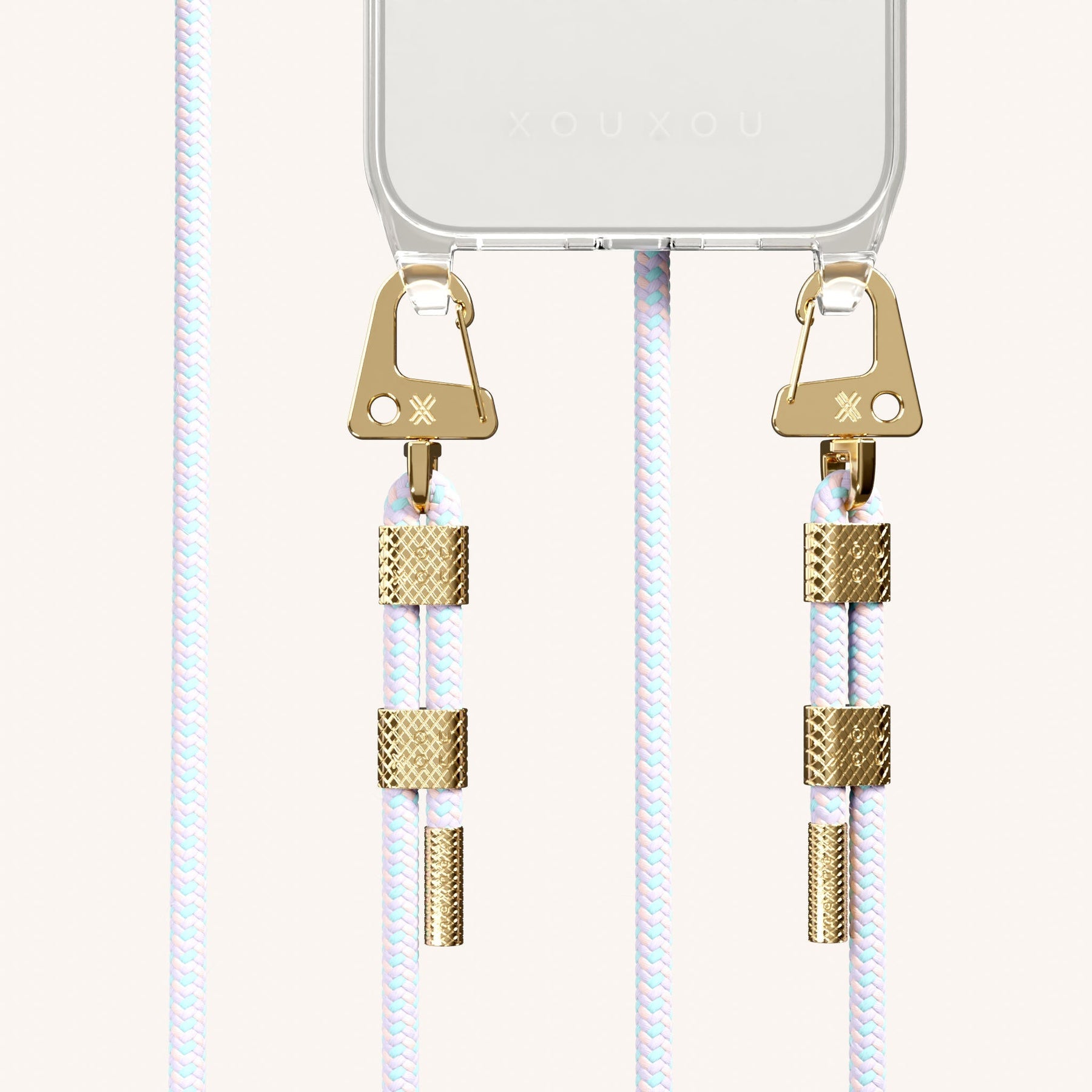 Phone Necklace with Carabiner Rope in Clear + Vibrant Pastel