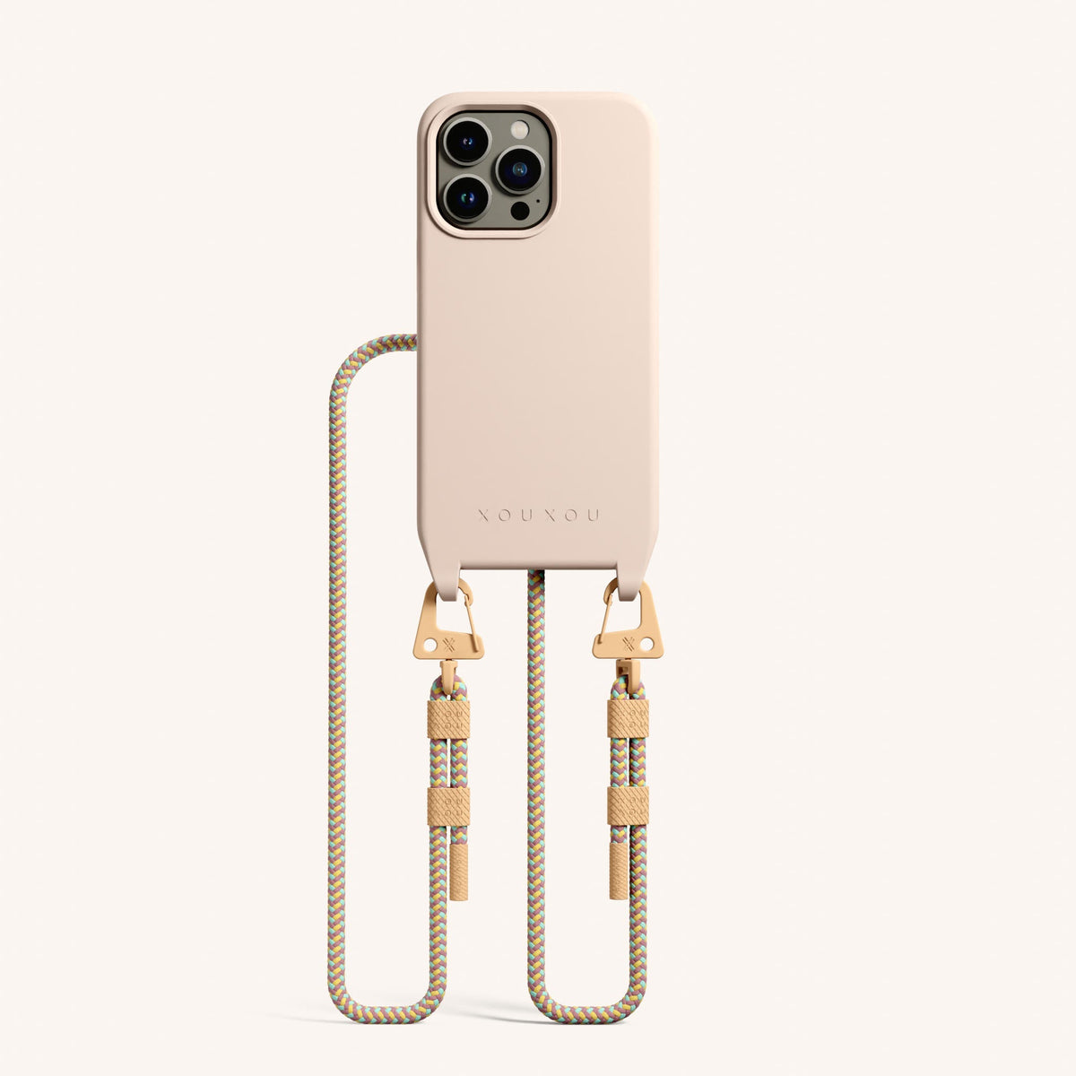 Phone Necklace with Carabiner Rope for iPhone 13 Pro with MagSafe in Powder Total View | XOUXOU #phone model_iphone 13 pro