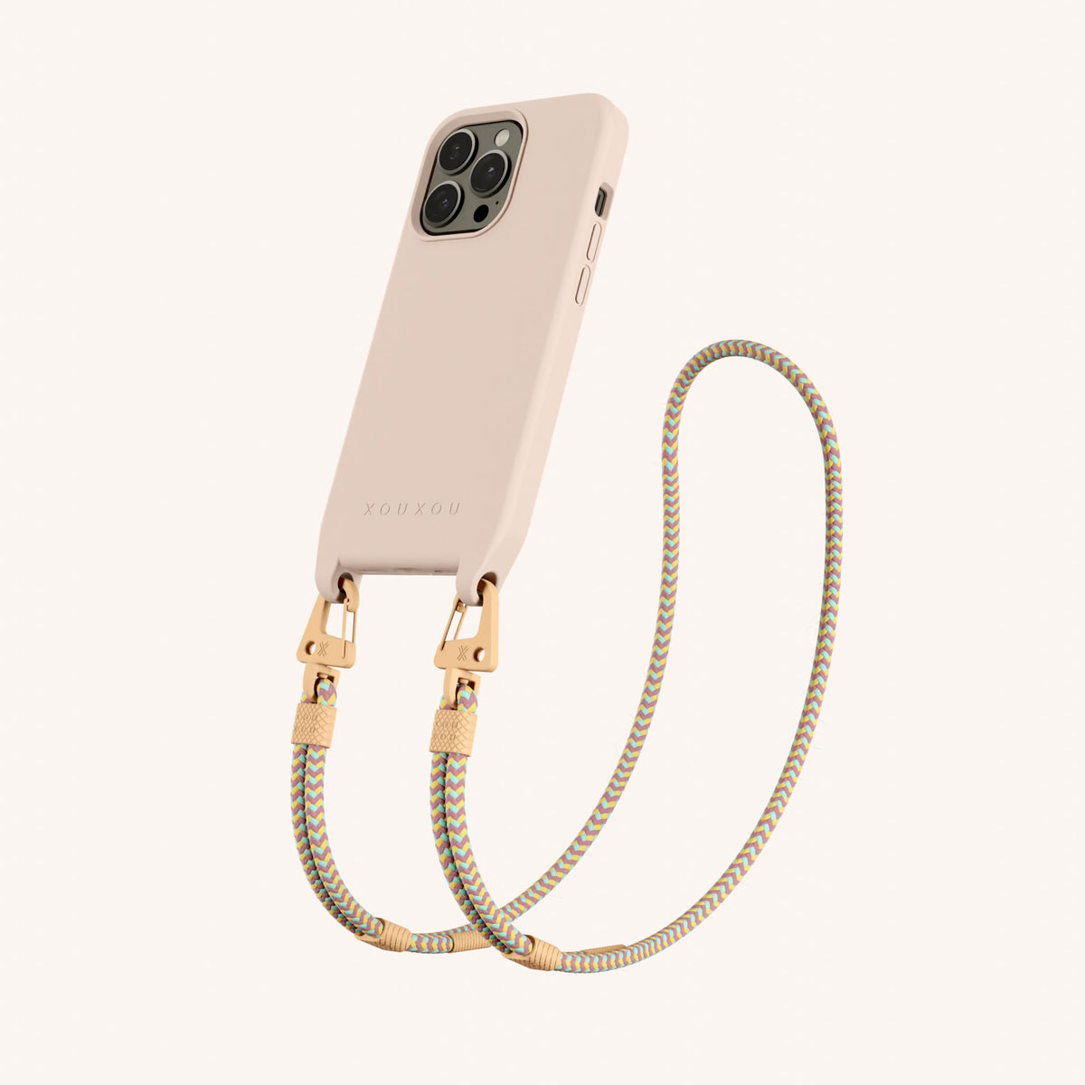 Phone Necklace with Carabiner Rope for iPhone 13 Pro with MagSafe in Powder Total View | XOUXOU #phone model_iphone 13 pro