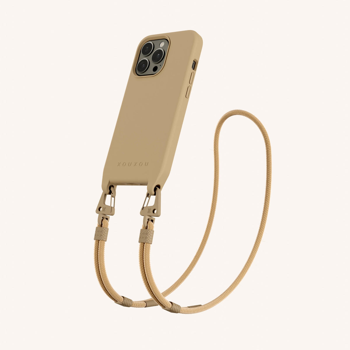 Phone Necklace with Carabiner Rope for iPhone 13 Pro with MagSafe in Sand Total View | XOUXOU #phone model_iphone 13 pro