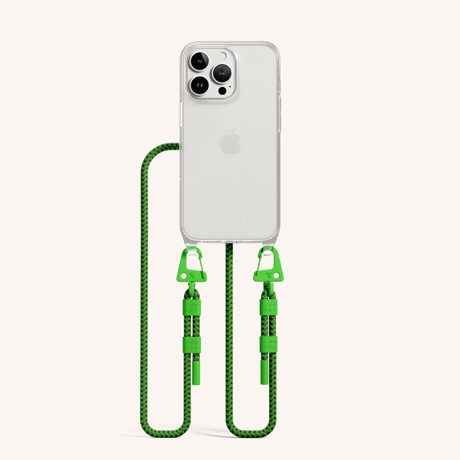 Phone Necklace with Carabiner Rope in Clear + Acid