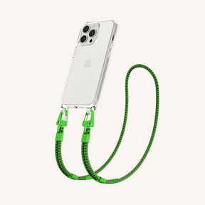 Phone Necklace with Carabiner Rope in Clear + Acid