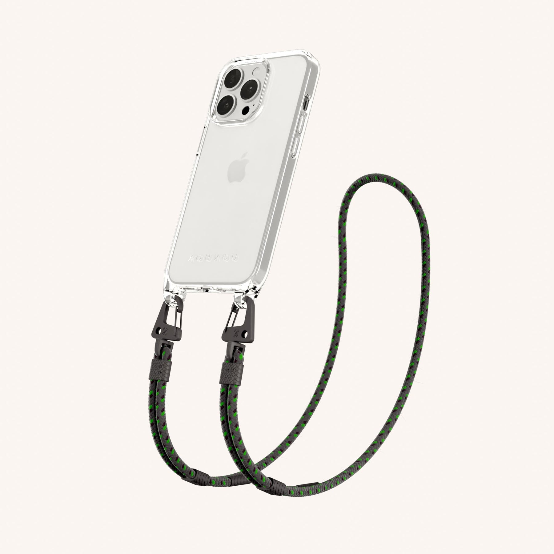 Phone Necklace with Carabiner Rope in Clear + Ash