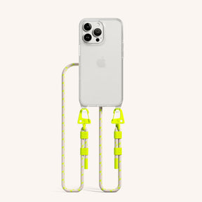 Phone Necklace with Carabiner Rope in Clear + Neon Camouflage