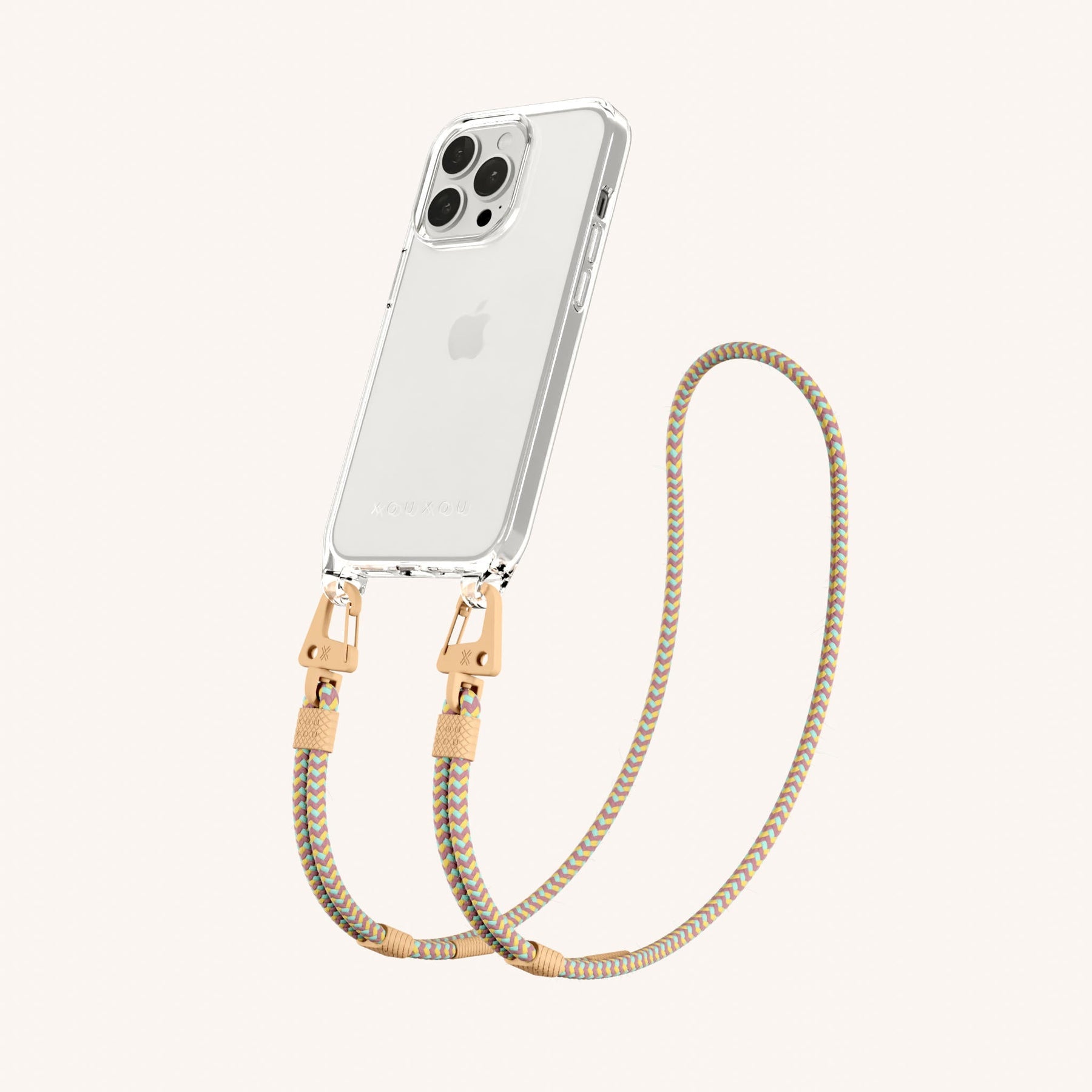 Phone Necklace with Carabiner Rope in Clear + Palm Springs