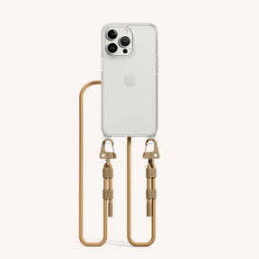 Phone Necklace with Carabiner Rope in Clear + Sand