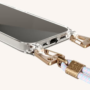 Phone Necklace with Carabiner Rope in Clear + Vibrant Pastel