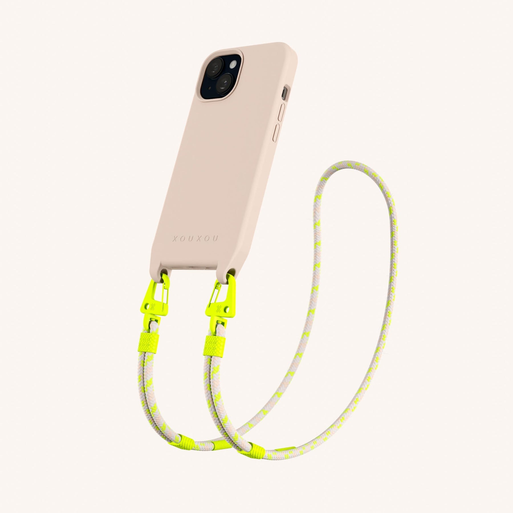 Phone Necklace with Carabiner Rope in Powder Pink + Neon Camouflage