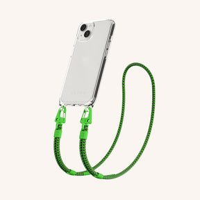 Phone Necklace with Carabiner Rope in Clear + Acid