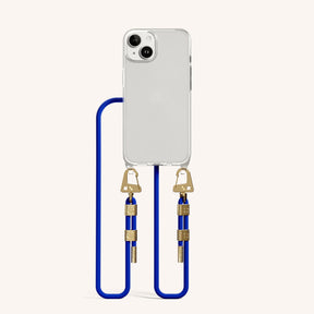 Phone Necklace with Carabiner Rope in Clear + Blue