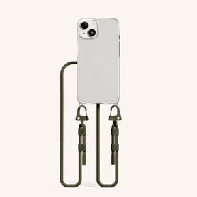 Phone Necklace with Carabiner Rope in Clear + Moss