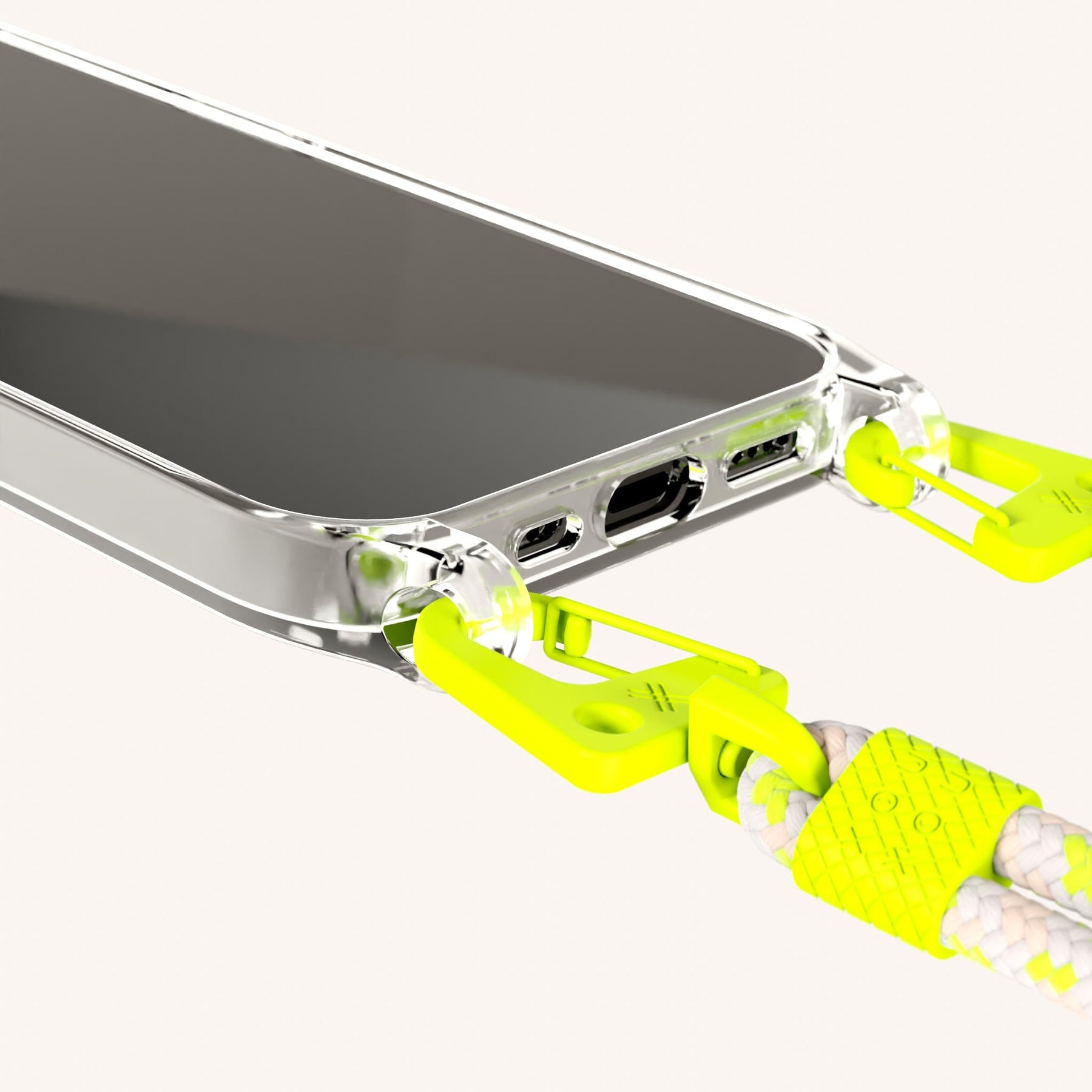 Phone Necklace with Carabiner Rope in Clear + Neon Camouflage