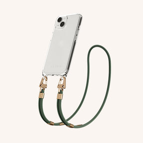 Phone Necklace with Carabiner Rope in Clear + Sage