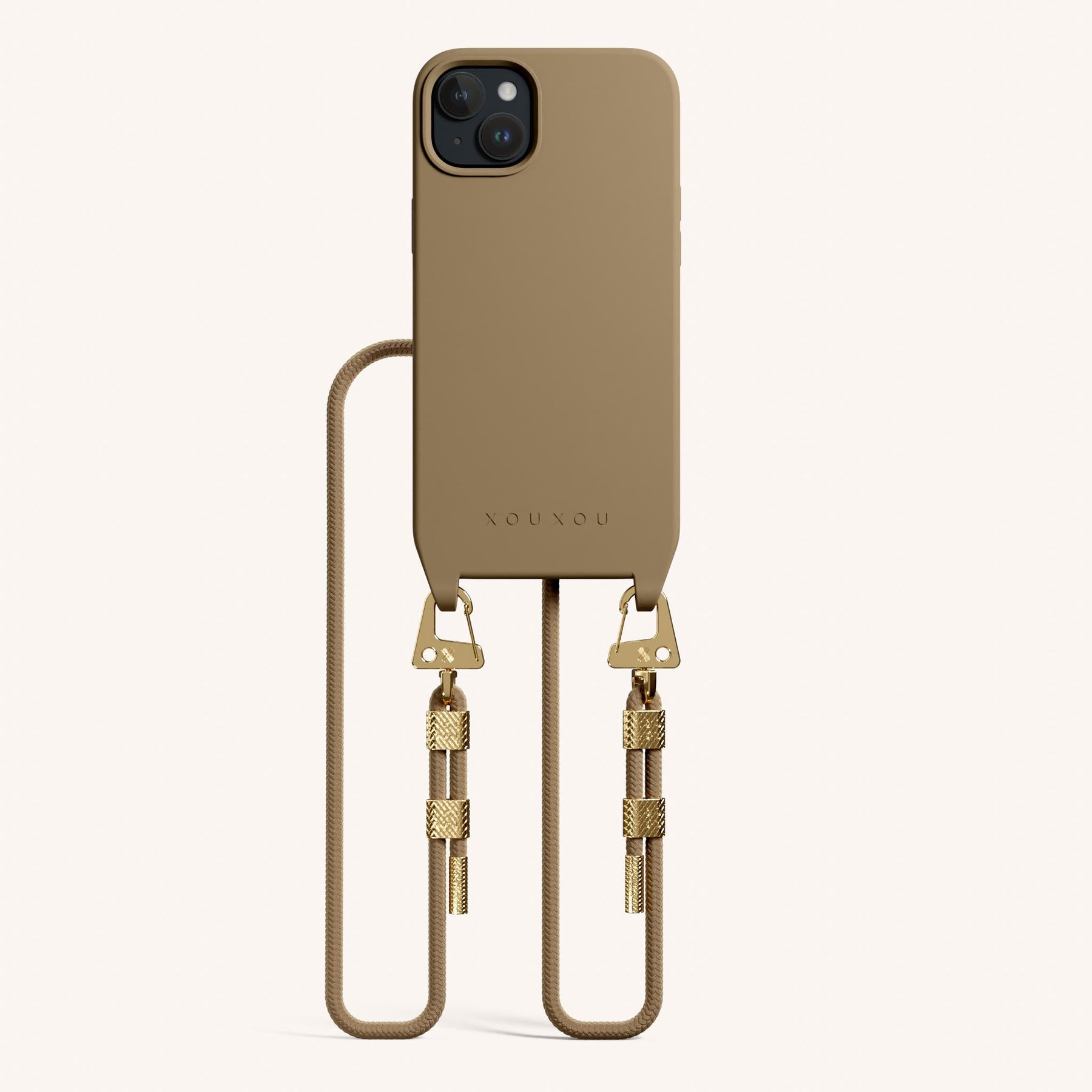 Phone Necklace with Carabiner Rope in Taupe