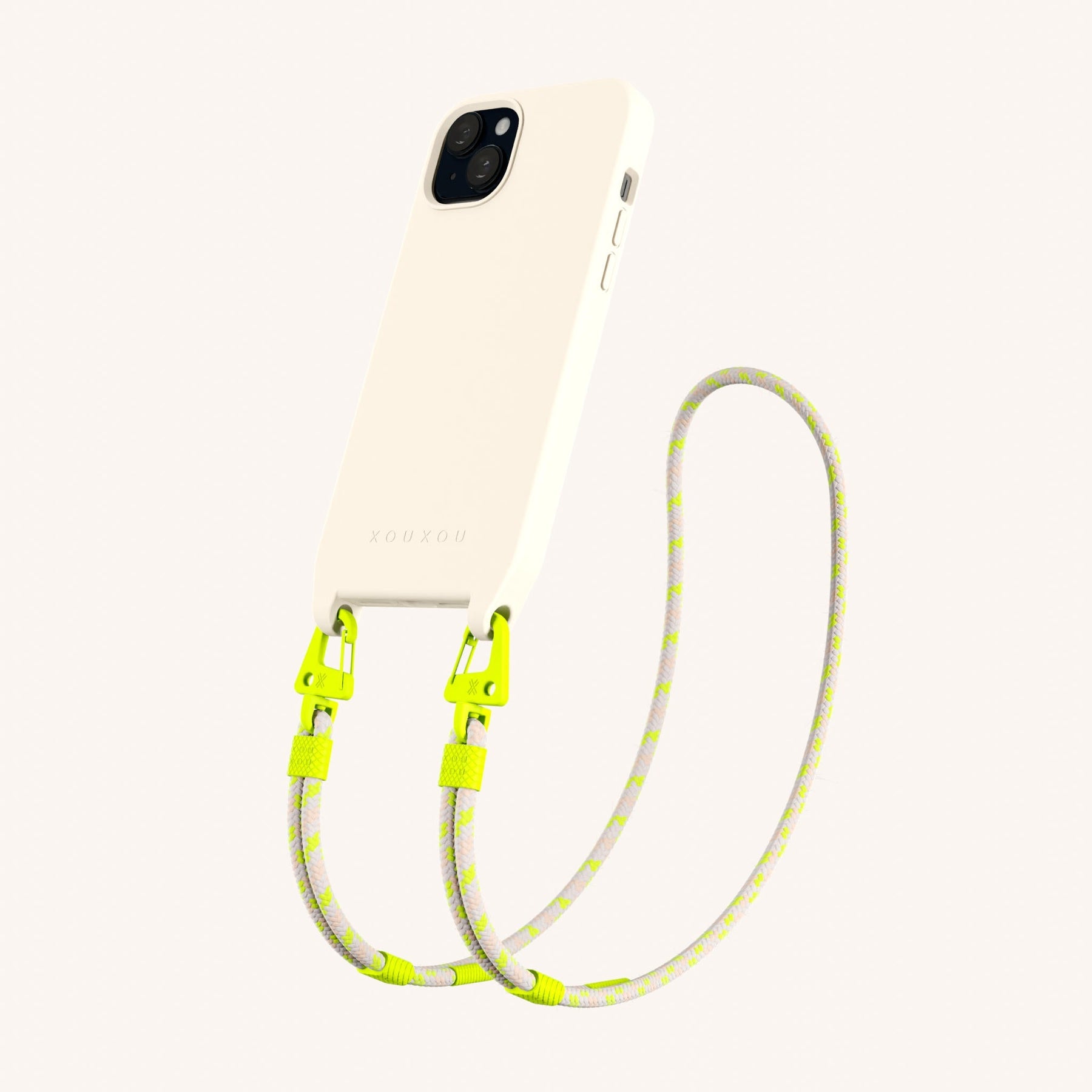 Phone Necklace with Carabiner Rope in Chalk + Neon Camouflage