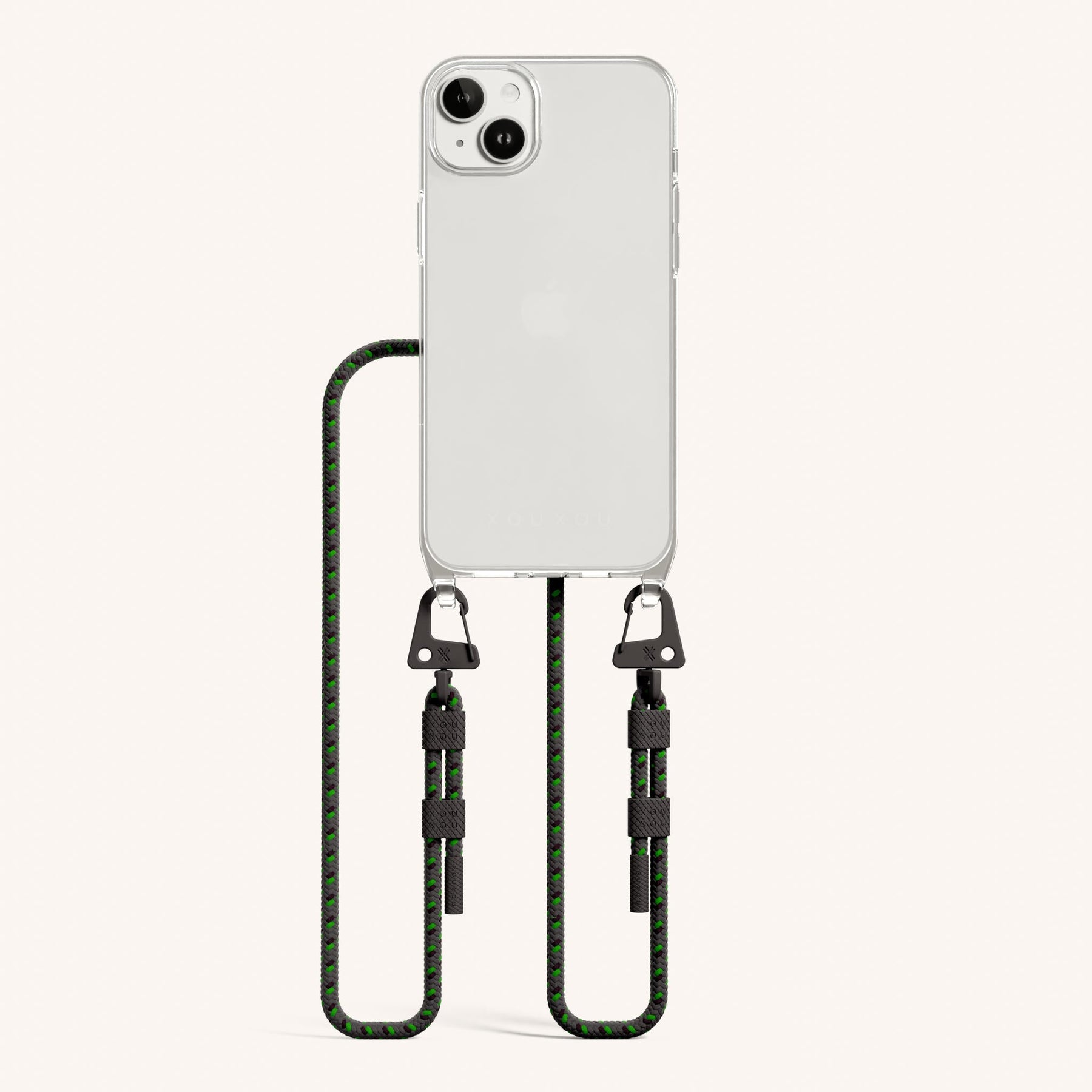 Phone Necklace with Carabiner Rope in Clear + Ash