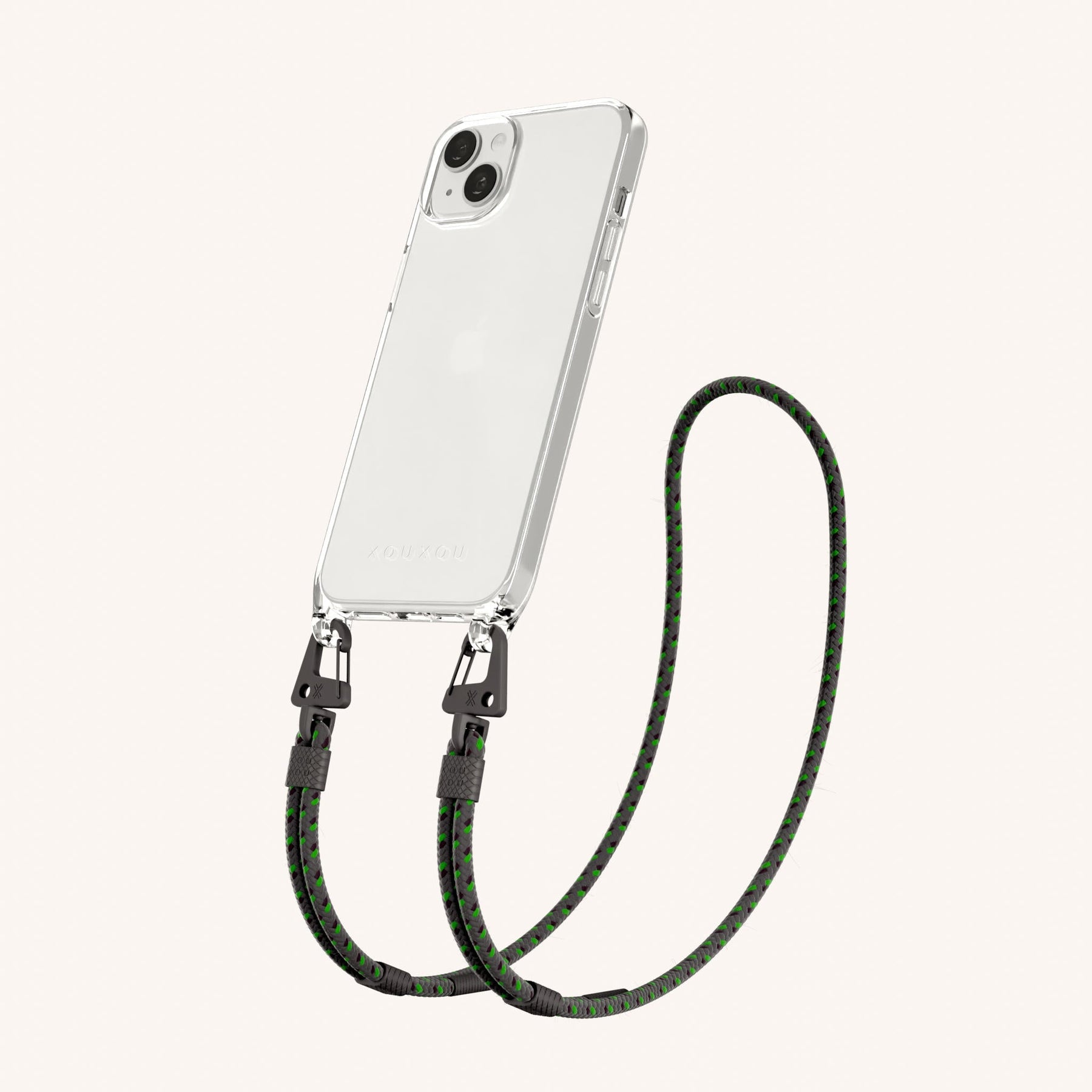 Phone Necklace with Carabiner Rope in Clear + Ash