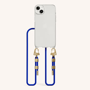 Phone Necklace with Carabiner Rope in Clear + Blue