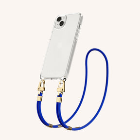 Phone Necklace with Carabiner Rope in Clear + Blue