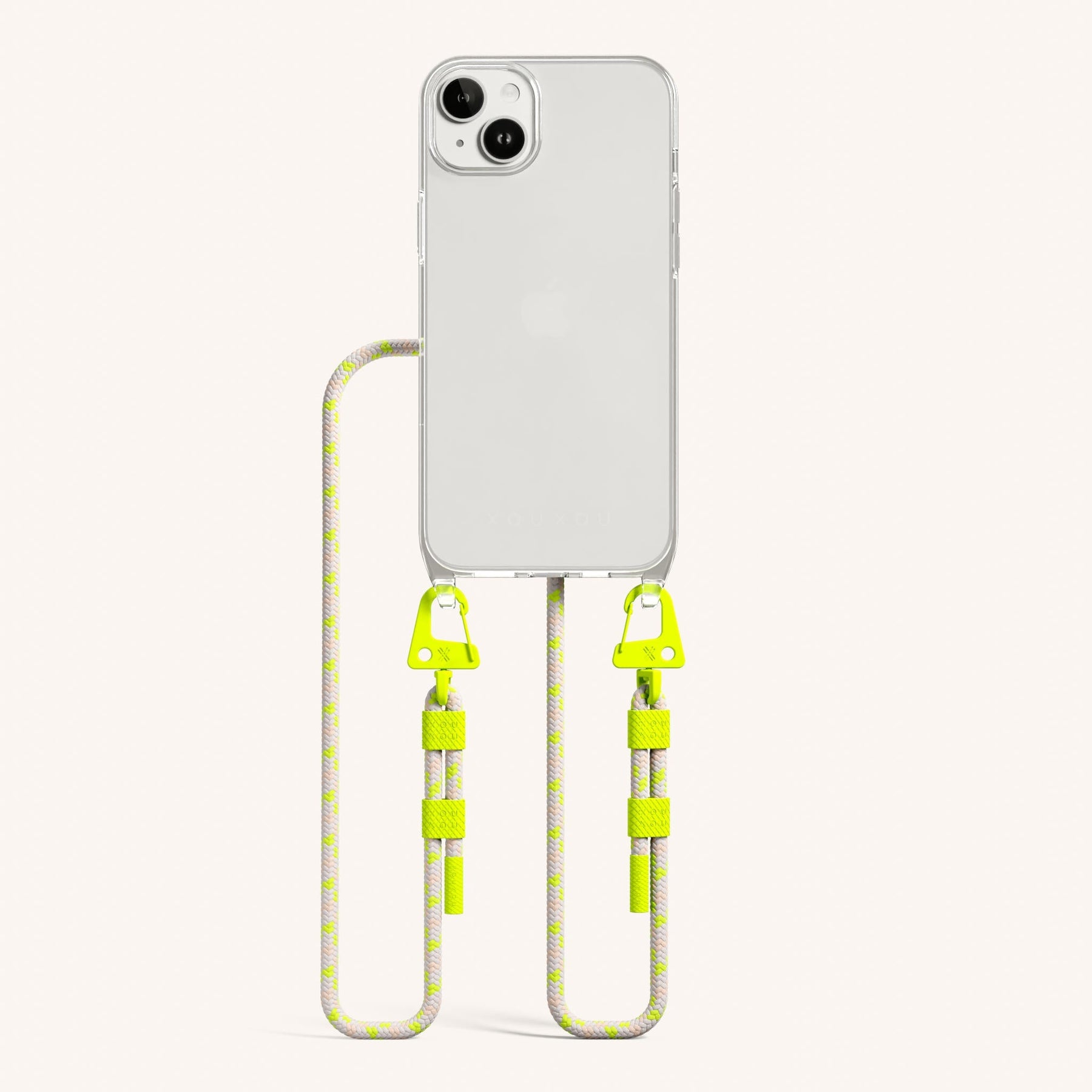 Phone Necklace with Carabiner Rope in Clear + Neon Camouflage