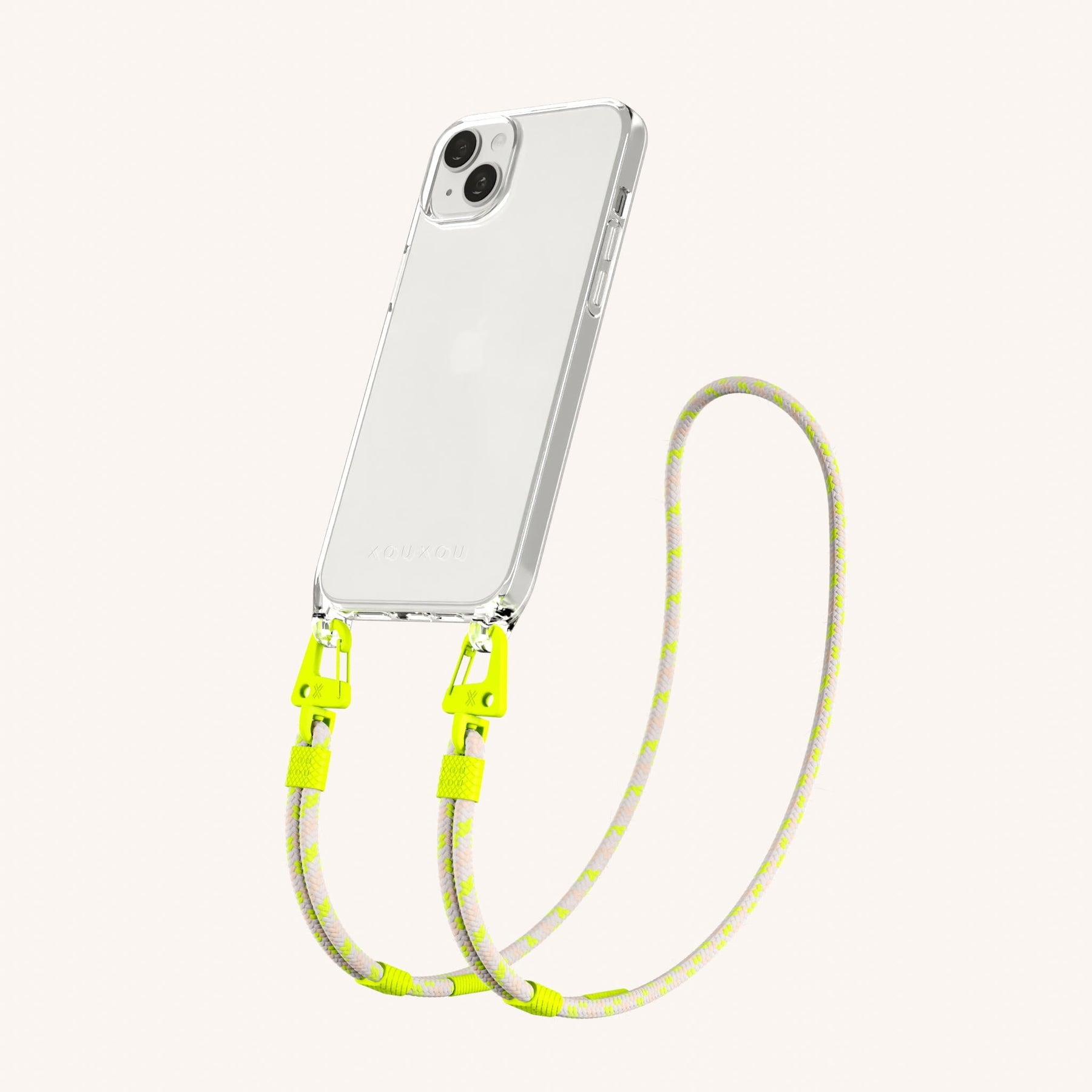 Phone Necklace with Carabiner Rope in Clear + Neon Camouflage