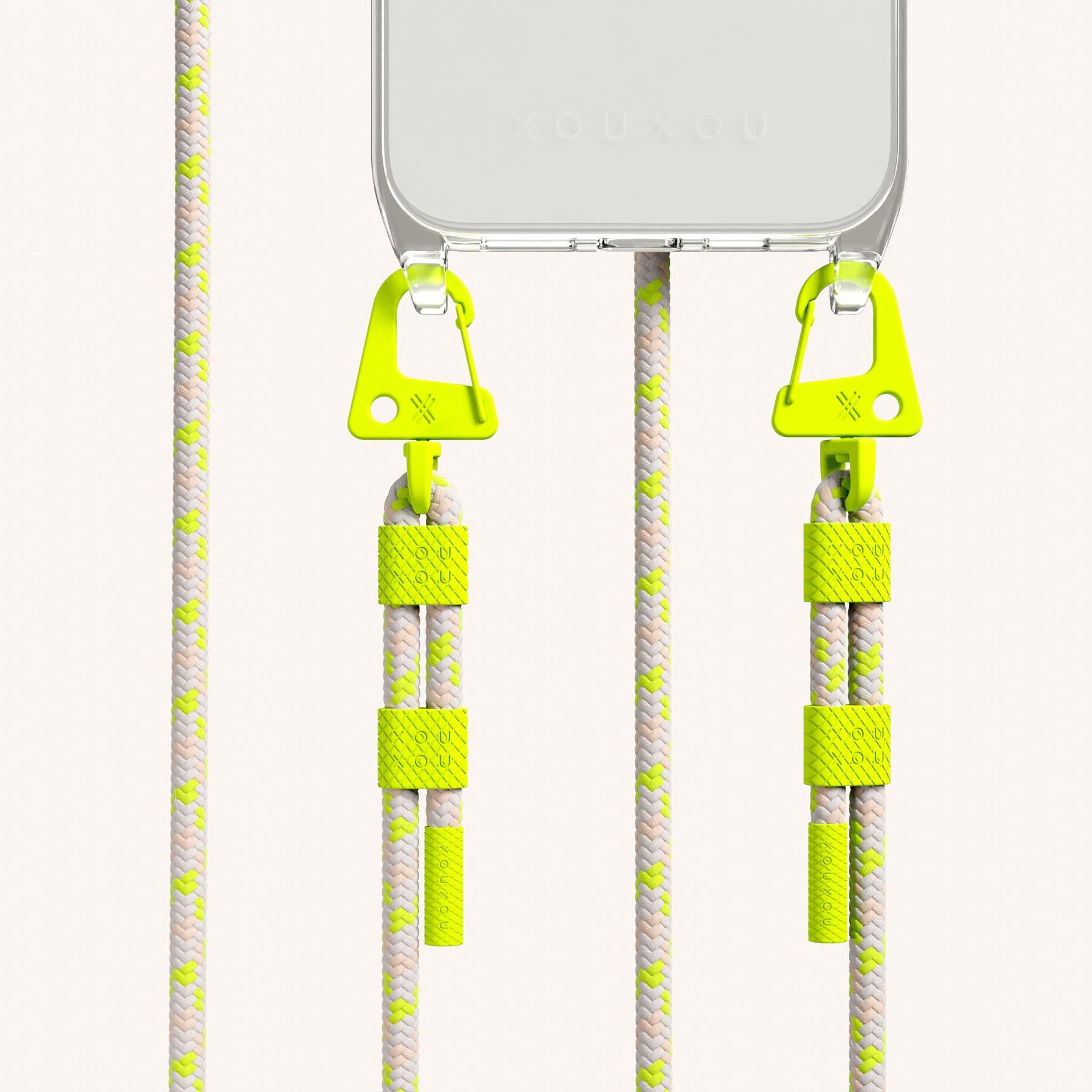 Phone Necklace with Carabiner Rope in Clear + Neon Camouflage