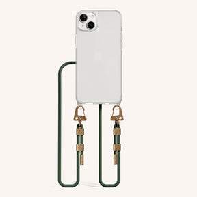 Phone Necklace with Carabiner Rope in Clear + Sage