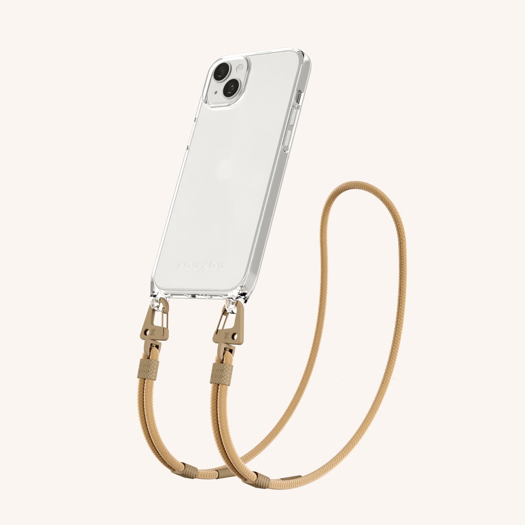 Phone Necklace with Carabiner Rope in Clear + Sand