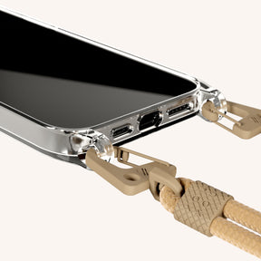 Phone Necklace with Carabiner Rope in Clear + Sand