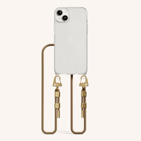 Phone Necklace with Carabiner Rope in Clear + Taupe