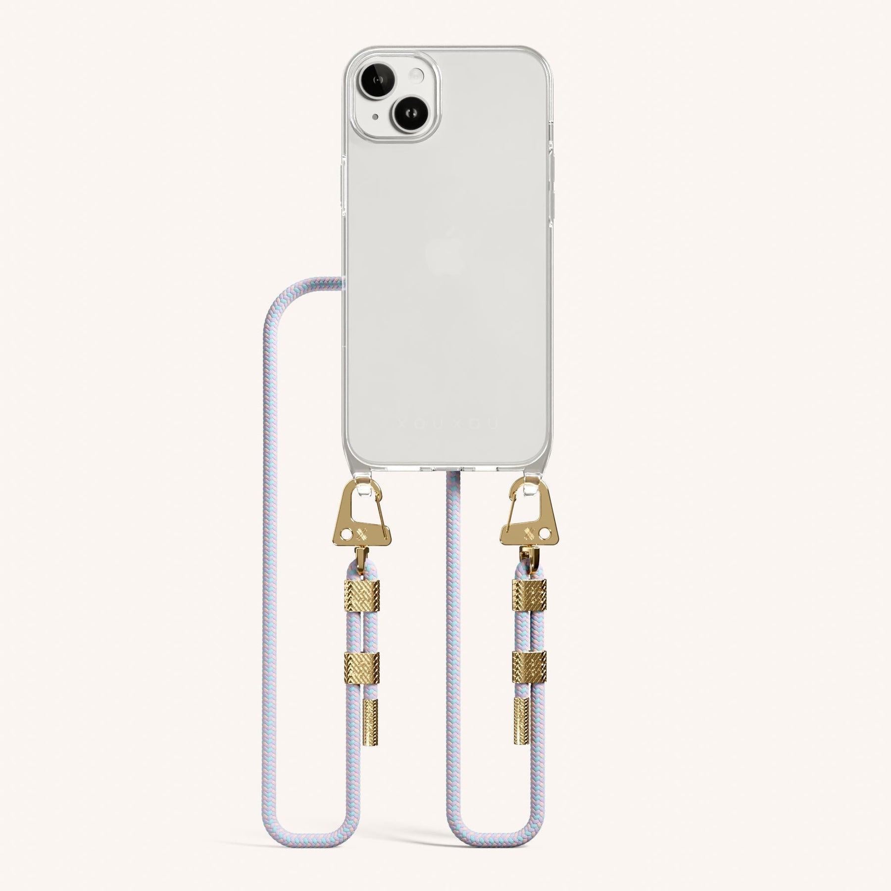 Phone Necklace with Carabiner Rope in Clear + Vibrant Pastel