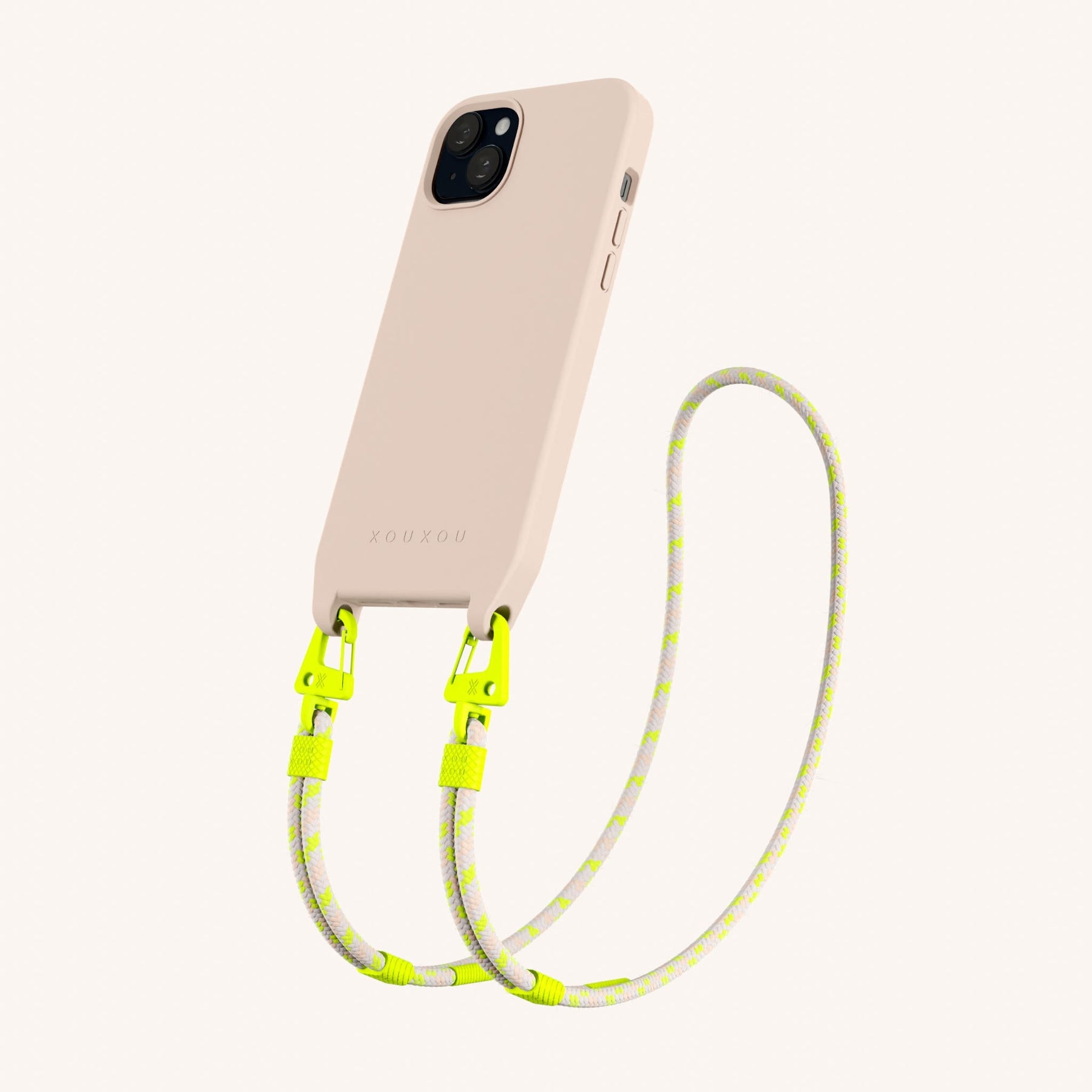 Phone Necklace with Carabiner Rope in Powder Pink + Neon Camouflage