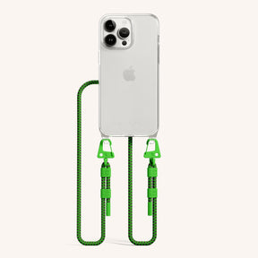 Phone Necklace with Carabiner Rope in Clear + Acid