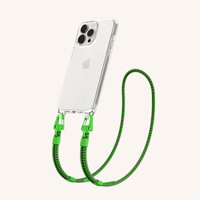 Phone Necklace with Carabiner Rope in Clear + Acid