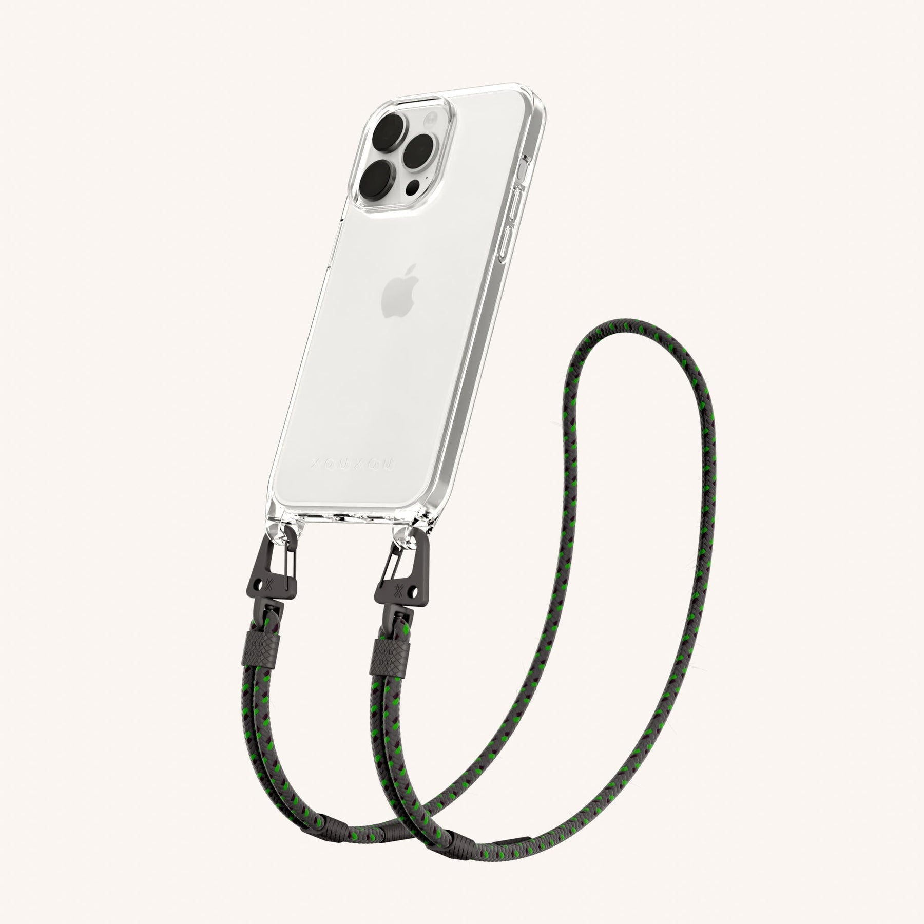 Phone Necklace with Carabiner Rope in Clear + Ash