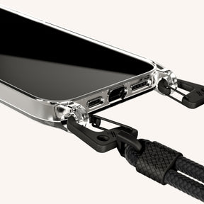 Phone Necklace with Carabiner Rope in Clear + Black