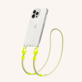 Phone Necklace with Carabiner Rope in Clear + Neon Camouflage