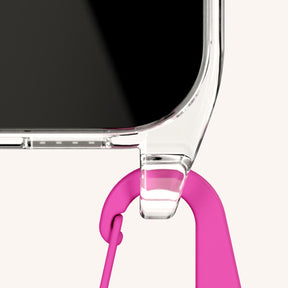 Phone Necklace with Carabiner Rope in Clear + Power Pink