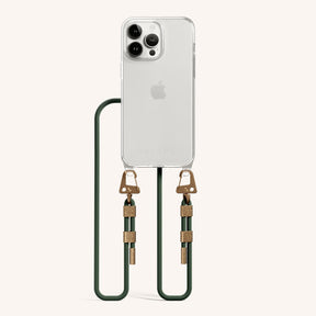 Phone Necklace with Carabiner Rope in Clear + Sage