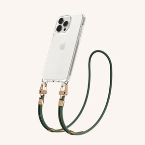 Phone Necklace with Carabiner Rope in Clear + Sage