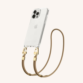 Phone Necklace with Carabiner Rope in Clear + Taupe