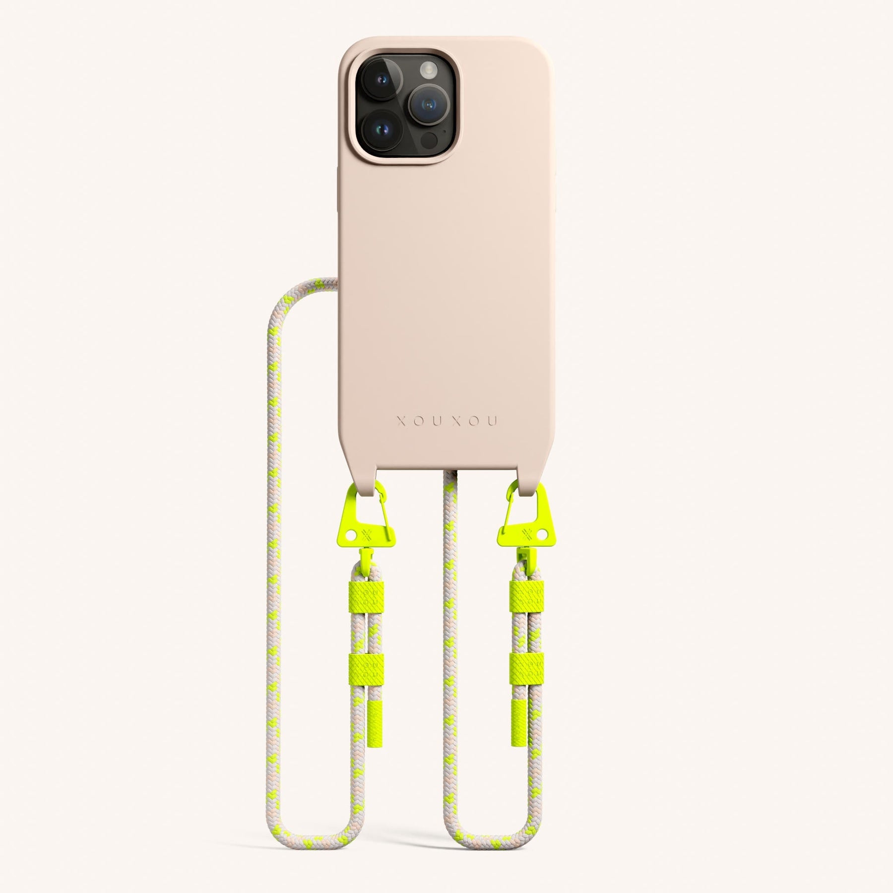 Phone Necklace with Carabiner Rope in Powder Pink + Neon Camouflage